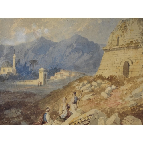 196 - A 19th Century Watercolour by William Page, 1794-1872, 'Architectural Capriccio with Figures', 27x19... 