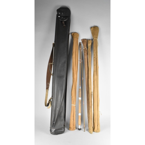 256 - A Collection of Four Vintage Split Cane and Other Fishing Rods in Carrying Case to include Hardy