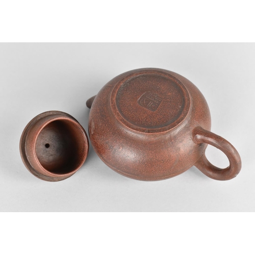 278 - A Chinese Yixing Teapot with Floral Motif Lid, Seal Mark to Base, 17cm long