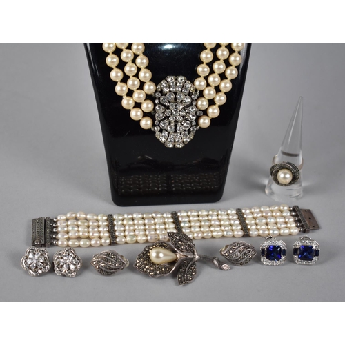 286 - A Collection of Various Costume Jewellery to Comprise a Pearl Five String Bracelet with Silver and M... 