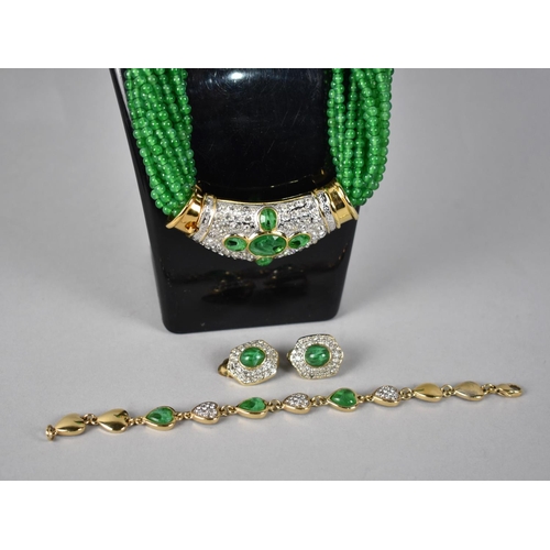 292 - A Green Stone Necklace with Heavy Green Stone and Jewelled Pendant Clasp Together with Matching Earr... 