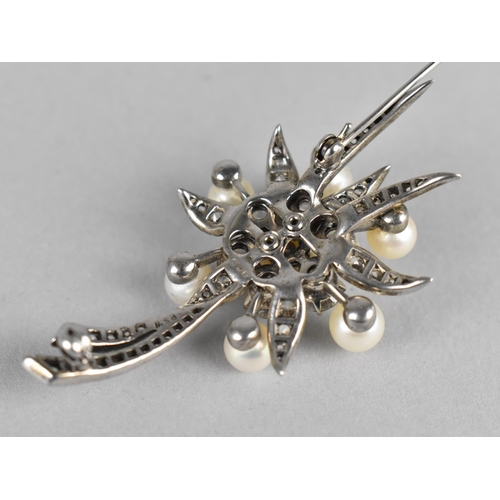 302 - A Large, Well Made White Sapphire, Pearl and Silver Floral Brooch, Birmingham 1963 by RSW, Central P... 