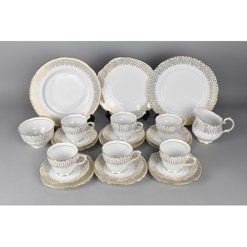 338 - A Duchess White and Gilt Detail Raindrops Pattern Tea Set to Comprise Six Cups, Six Saucers, Milk Ju... 