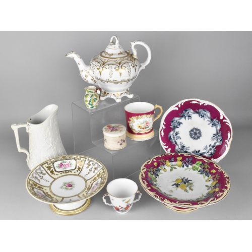 343 - A Collection of Various 19th Century Ceramics to Comprise Porcelain Teapot with Gilt Detail Decorati... 