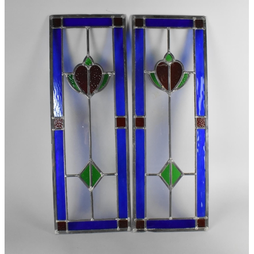 365 - Two Stained Glass Window Panels, 25.5x71.5cm