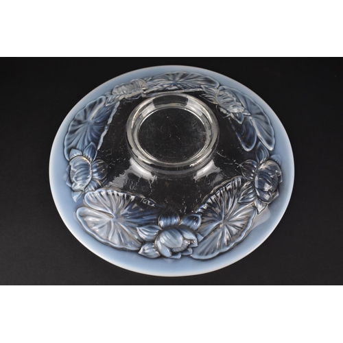 403 - A Large Opalescent and Clear Glass Footed Bowl Decorated in Relief with Lilies and Lily Pads, 34cm D... 