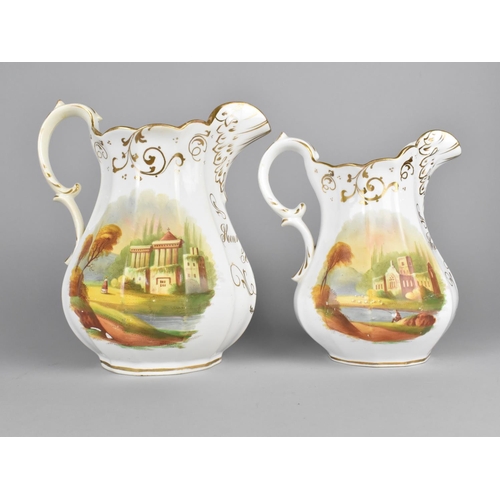 415 - Two 19th Century Jugs Both Hand Painted with Flowers and Classical Ruins, Inscribed in Gilt 'Henry G... 