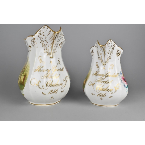 415 - Two 19th Century Jugs Both Hand Painted with Flowers and Classical Ruins, Inscribed in Gilt 'Henry G... 