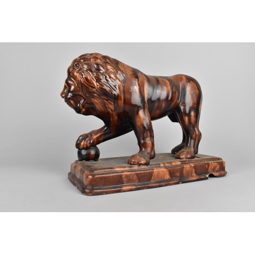 48 - A 19th Century Staffordshire Treacle Glazed Medici Lion, Condition Issues and Glued, Pedestal Plinth... 