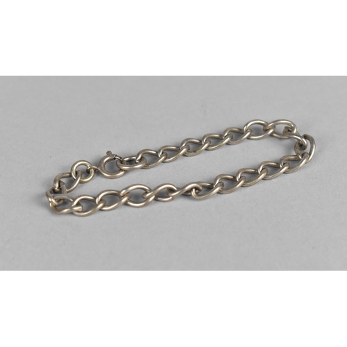 495 - A Vintage Silver Curb Link Charm Bracelet (No Charms), Spring Barrel Clasp Stamped Sterling, 12.1gms