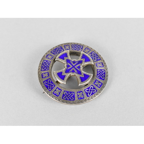 497 - A Gaelic Silver Shawl/Cloak Brooch, No Makers Marks, Silver and Blue Enamel, Scotland or Ireland, 5c... 