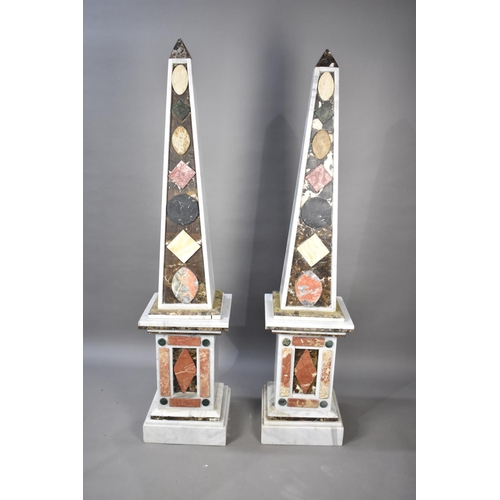 580 - A Pair of Tall Heavy and Impressive Multi-stone and Marble Obelisks, Condition issues, 185cms High