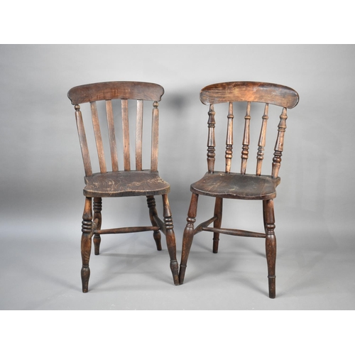 585 - Two Late 19th Century Elm Seated Kitchen Dining Chairs