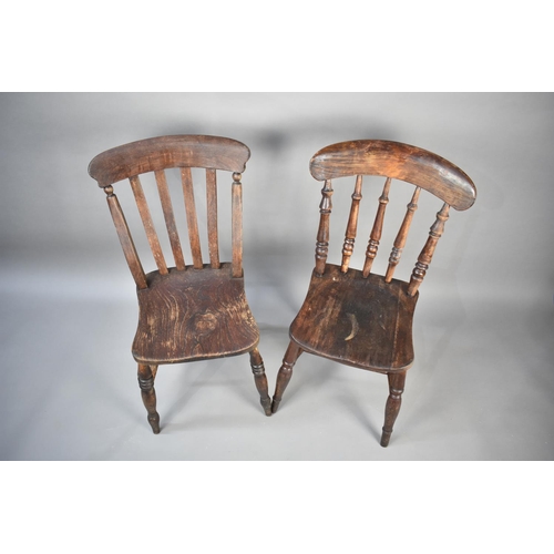 585 - Two Late 19th Century Elm Seated Kitchen Dining Chairs