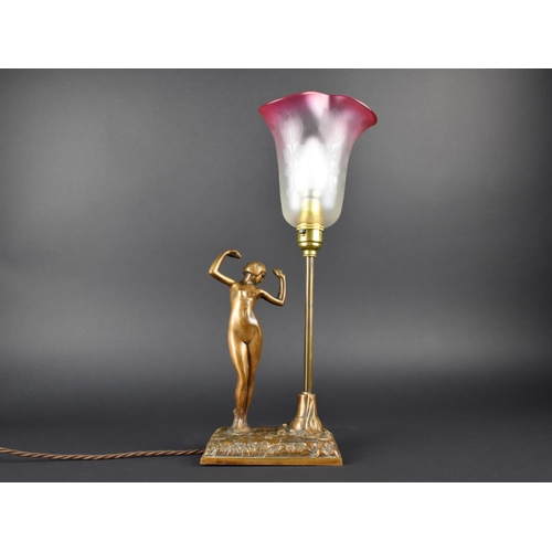 62 - A Reproduction Art Deco Style Bronze Figural Table Lamp in the Form of Standing Nude, 39.5cms High