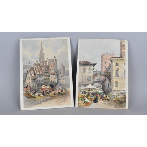 68 - A Pair of Victorian Mounted but Unframed Watercolours Depicting Strasburg and Verona in 1880, Each 2... 