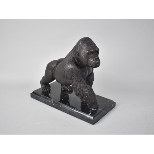 75 - A Patinated Bronze Study of a Silverback Gorilla on Rectangular Marble Plinth Base, 20cms Long