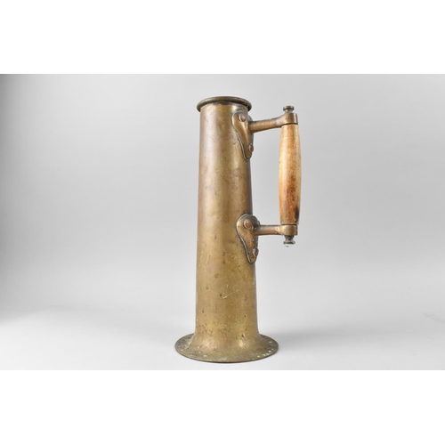 77 - A Late 19th/Early 20th Century Cylindrical Brass Poker Stand with Wooden Carrying Handle, 30cms High