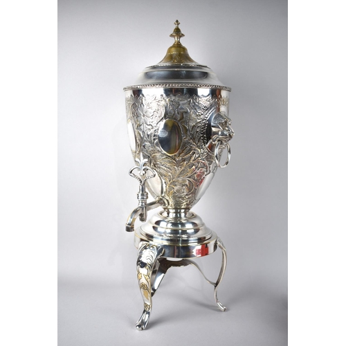 82 - A Continental Silver Plated Vase Shaped Spirit Samovar with Repoussé Foliate Decoration to Body and ... 