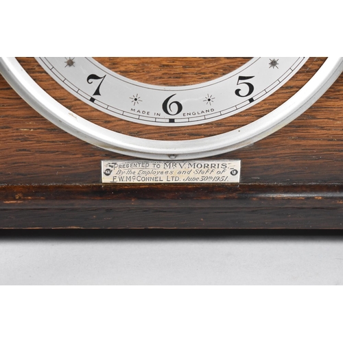 86 - A Mid 20th Century Bentima Presentation Oak Mantel Clock with Eight Day Movement, Presentation Plaqu... 