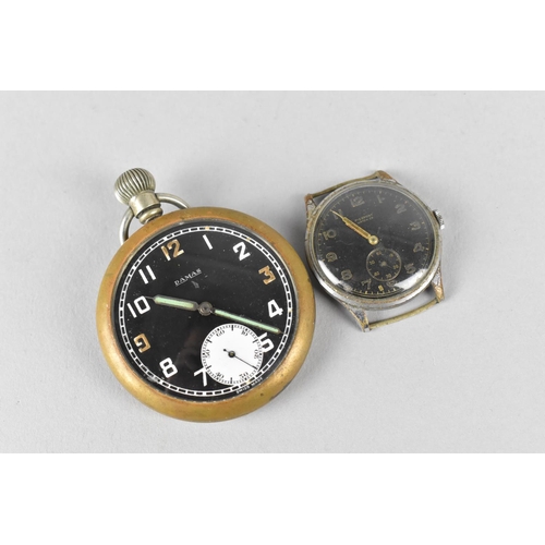 88 - A Military Black Faced Pocket Watch, Dial Inscribed Damas and The Back Plate Engraved GS/TP XX 18595... 