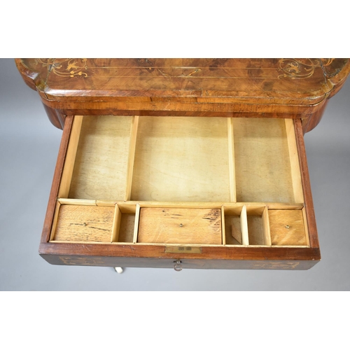 94 - A Late Victorian Inlaid Walnut Lift and Twist Top Games Work Table with Pull Out Wool Slide, Inner S... 