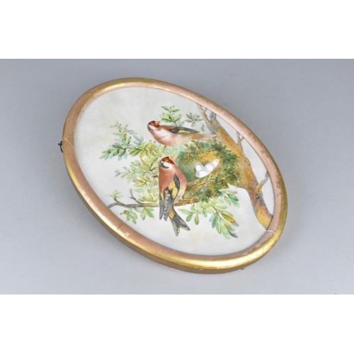 170 - A Late 19th/Early 20th Century Painted Oval Porcelain Panel Depicting Goldfinches with Eggs in Nest,... 