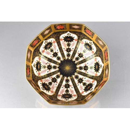 413 - A Royal Crown Derby Imari Octagonal Bowl, Pattern 1128, 21cm Diameter and 8cm High