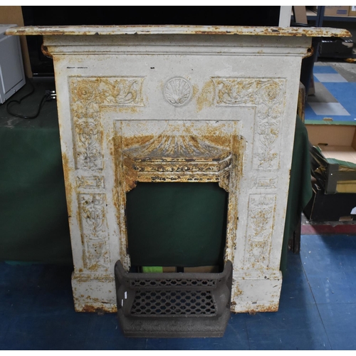 449 - A Late 19th Century Cast Iron Fireplace Surround of Architectural Form in the Aesthetic Taste, 97x10... 