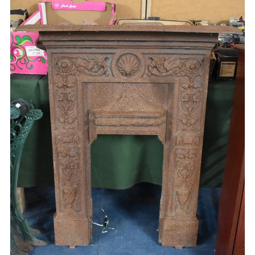 451 - A Late 19th Century Cast Iron Fireplace Surround of Architectural Form in the Aesthetic Taste, 77x97... 