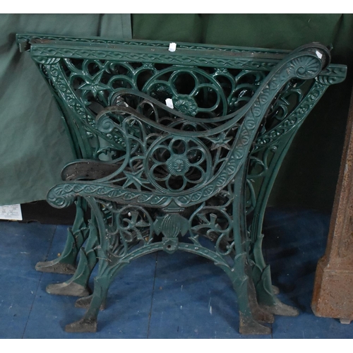 452 - A Pair of Green Painted Cast Iron Bench Ends Together with Pair of Green Painted Cast Iron Table End... 