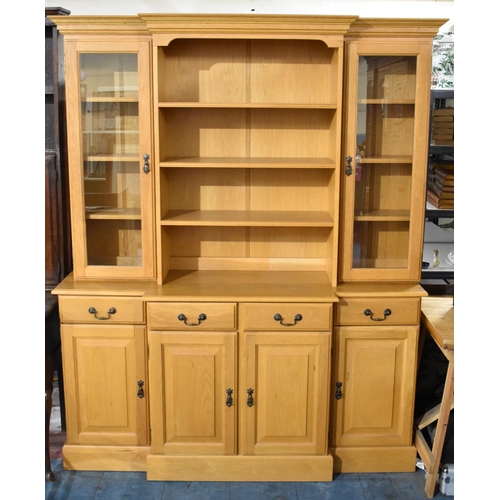 459 - A Modern Light Oak Breakfront Dresser, the Base with Four Drawers Over Cupboards, Raised Central Thr... 