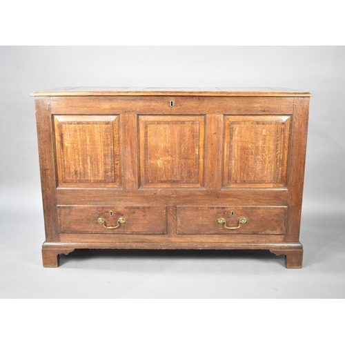 460 - A 19th Century Three Panelled Oak Mule Chest with Two Base Drawers and Bracket Feet, 124cm wide