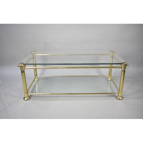 462 - A Modern Brass Framed Glass Topped Coffee Table, 120cm Wide