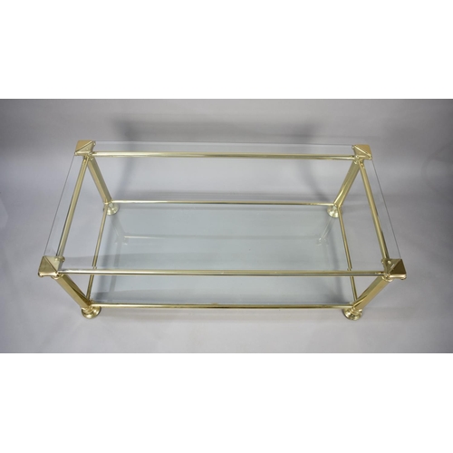 462 - A Modern Brass Framed Glass Topped Coffee Table, 120cm Wide