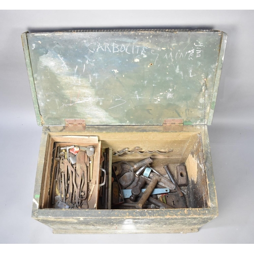 490 - A Late 19th Century Wooden Carpenters Tool Box with Hinged Lid, Containing Various Vintage Tools etc... 