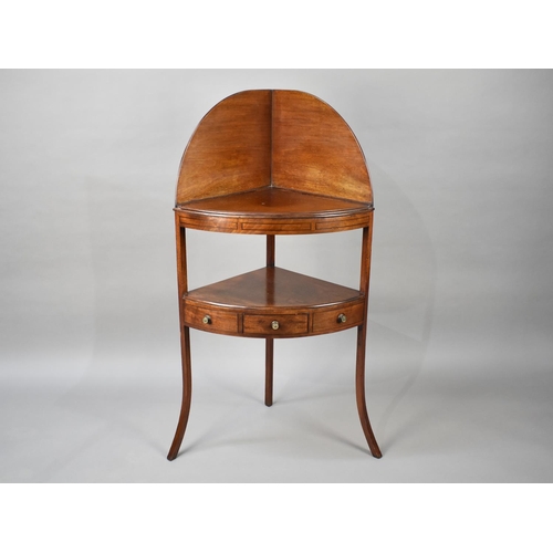 61 - A Mahogany Bow Fronted Gentleman's Wash Stand with Galleried Top, Centre Drawer Flanked by Dummies, ... 