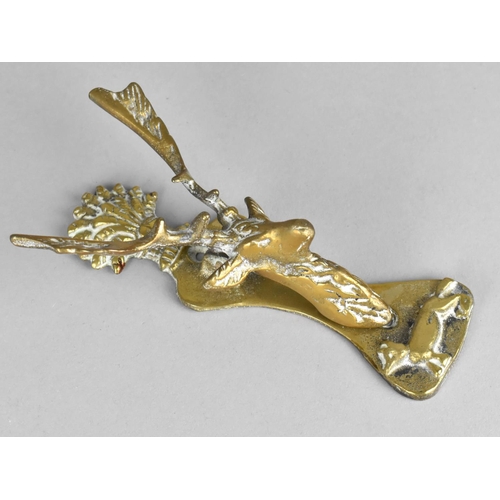 67 - A Modern Cast Brass Novelty Door Knocker in the Form of a Stags Head, 14cms High