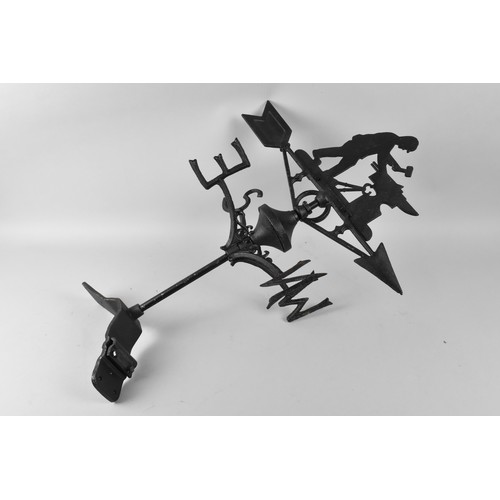 493 - A Modern Black Painted Metal Weather Vane with Ridge Fitting and Blacksmith Motif, 64cm high (Plus V... 