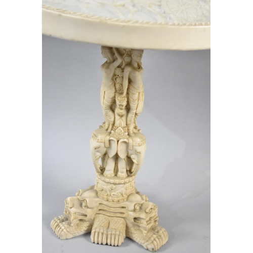 130 - A Chinese Style Faux Ivory Circular Topped Table Decorated in Relief to Top with Cart Horse and Figu... 