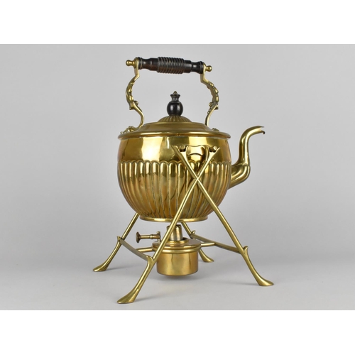 135 - A Victorian Brass Spirit Kettle on Stand Complete with Burner of Ornate Form, The Handle with Acanth... 