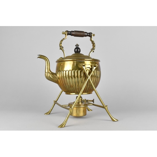 135 - A Victorian Brass Spirit Kettle on Stand Complete with Burner of Ornate Form, The Handle with Acanth... 