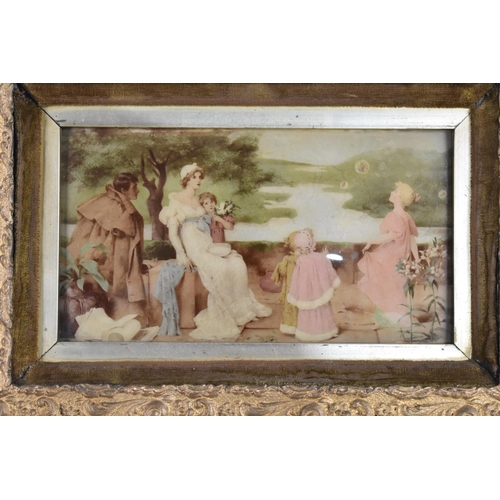 137 - A Late Victorian/Edwardian Crystoleum Depicting Family in Exterior Setting, Housed in Ornate Gilt Fr... 