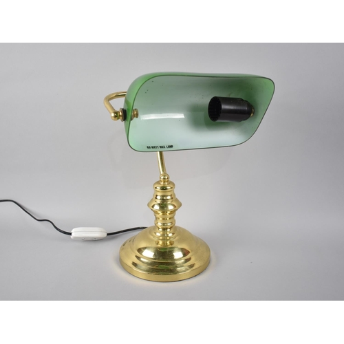 140 - A Brass Desk Lamp with Green Glass Shade