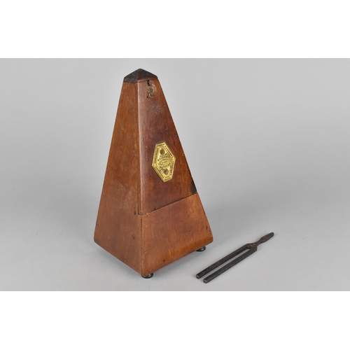 141 - A French Mahogany Metronome, 22cms High together with a Tuning Fork