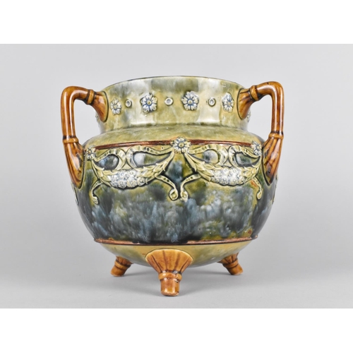 142 - A Doulton of Lambeth Tyg or Three Handled Planter of Cauldron Form in the Usual Colourways with Impr... 