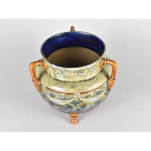 142 - A Doulton of Lambeth Tyg or Three Handled Planter of Cauldron Form in the Usual Colourways with Impr... 