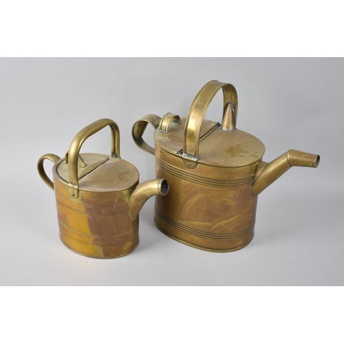 143 - Two Late 19th/Early 20th Century Brass Watering Cans, Tallest with Makers Mark for J Hookham and Son... 