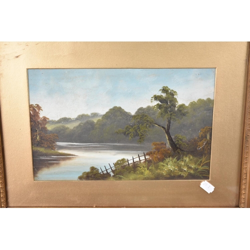 145 - A Pair of Gilt Framed Oils on Card, River Scene, Frames 52x42cms, Glazed, Condition Issues to Frames... 