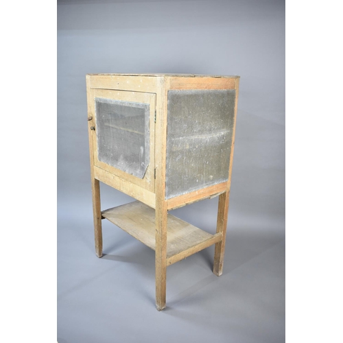 158 - A Vintage Pine Meat Safe Raised on Supports with Stretcher Shelf, 71x50x121cms High